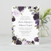 Elegant Purple and Gold Green Leaf Floral Wedding Invitation (Standing Front)