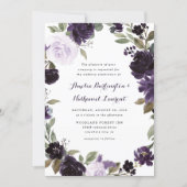 Elegant Purple and Gold Green Leaf Floral Wedding Invitation (Front)