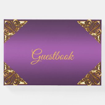 Elegant Purple and Gold Guest Book | Zazzle