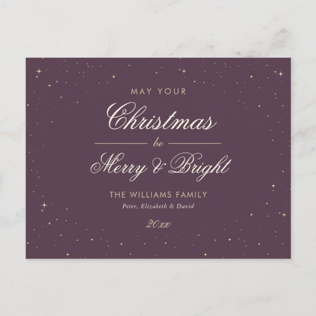 Elegant Purple and Gold Holiday Postcard (Front)