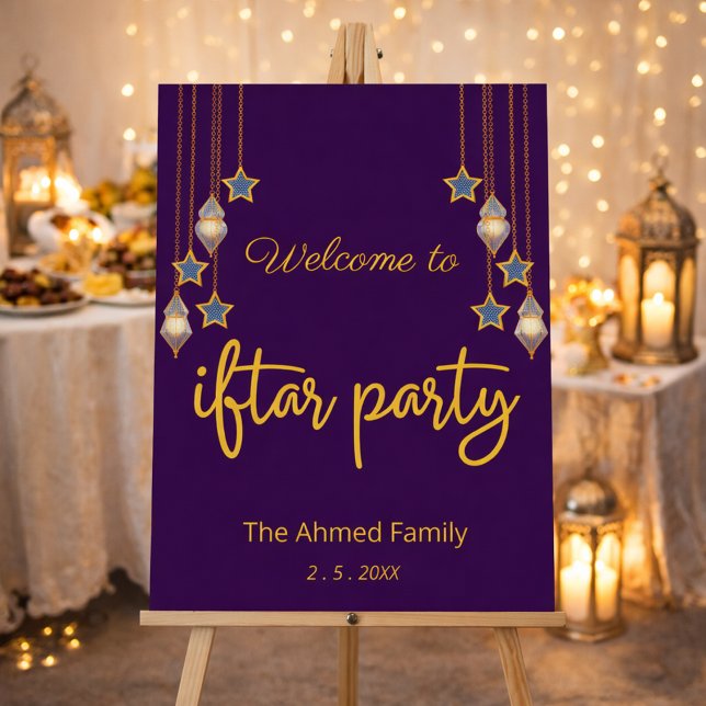 Elegant Purple and Gold Iftar Party Welcome Sign (Creator Uploaded)