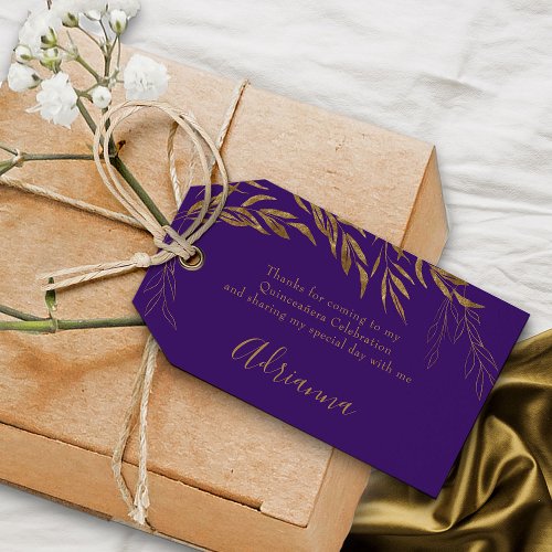 Elegant Purple and Gold Leaf Favor Gift Tags