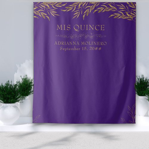 Elegant Purple and Gold Leaf Mis Quince Tapestry