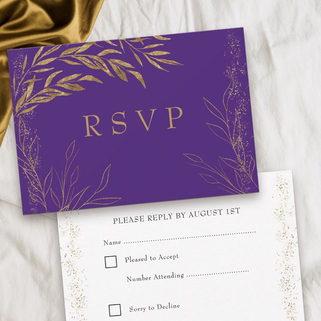 Elegant Purple and Gold Leaf RSVP Card (Quinceanera RSVP in purple, from my Gold Leaf Collection
)