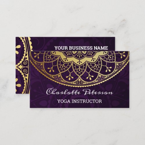 Elegant Purple and Gold Mandala Floral Business Card