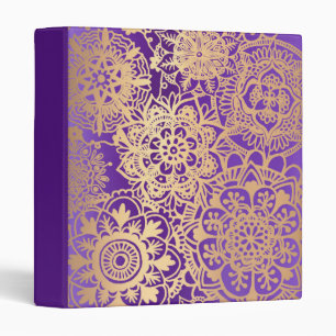 Elegant Purple and Gold Mandala Pattern 3 Ring Binder