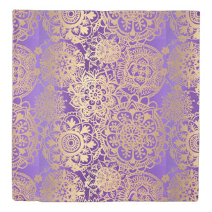 Elegant Purple and Gold Mandala Pattern Duvet Cover