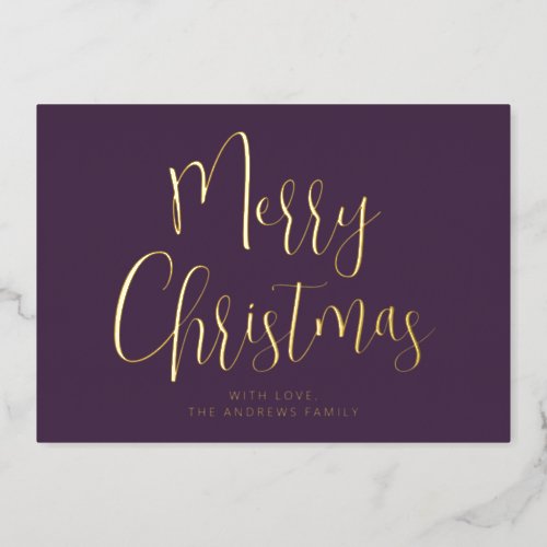 Elegant Purple and Gold Merry Christmas Gold Foil Holiday Card