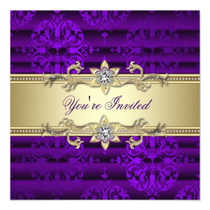 Elegant Purple and Gold Party Custom Invitations