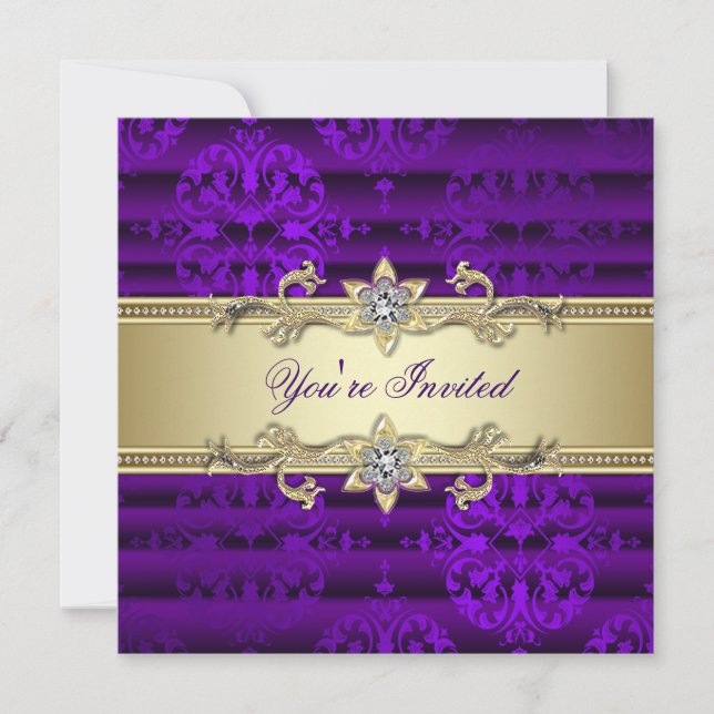 Elegant Purple and Gold Party Invitation (Front)