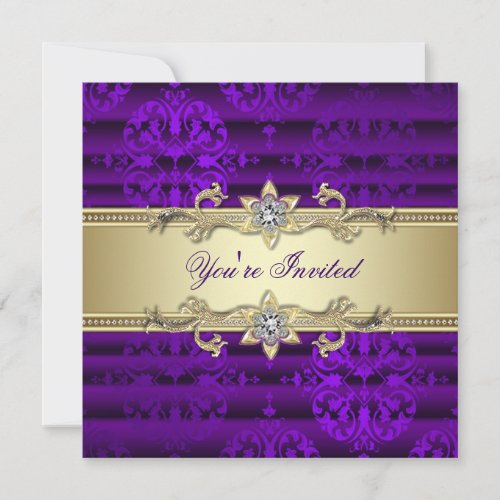 Elegant Purple and Gold Party Custom Invitations
