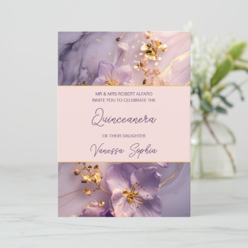 Elegant Purple and Gold Quincea&#241;era Invitation