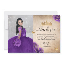 Elegant Purple and Gold Quinceañera Photo Birthday