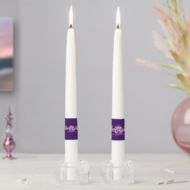 Elegant Purple and Gold Quinceanera Spanish Taper Candle (In Situ)