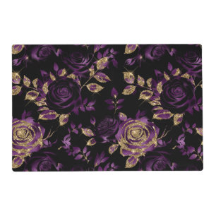 Elegant Purple and Gold Rose Floral Pattern Placemat