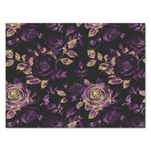 Elegant Purple and Gold Rose Floral Pattern Tissue Paper