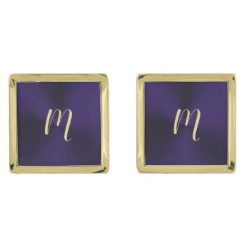 Elegant Purple And Gold Round Monogram Cufflinks by UROCKDezineZone at Zazzle