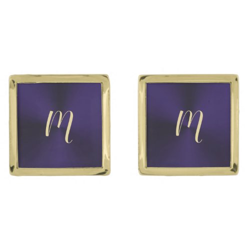 Elegant Purple and Gold Round Monogram Cufflinks