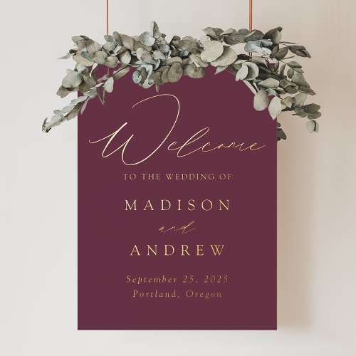 Elegant Purple and Gold Script Wedding Welcome Foil Prints