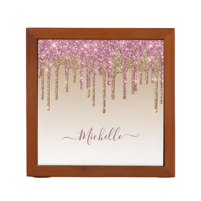 elegant purple and gold sparkle glitter drip desk organizer Zazzle