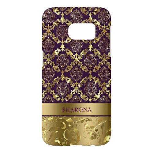 Elegant purple and gold swirly floral Damasks Samsung Galaxy S7 Case