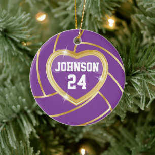 Elegant Purple and Gold Volleyball 🏐 Ceramic Ornament