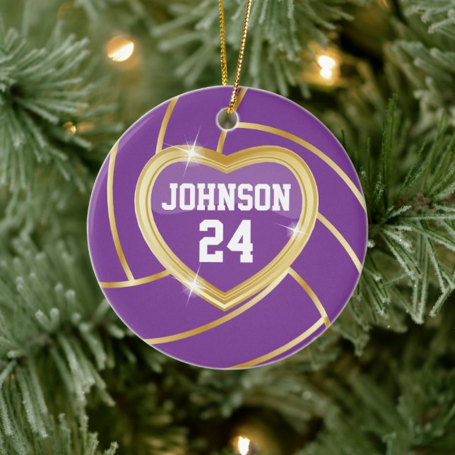 Elegant Purple and Gold Volleyball 🏐 Ceramic Ornament (Tree)