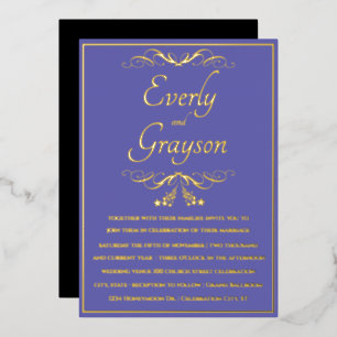Elegant Purple and Gold Wedding  Foil In Invitation