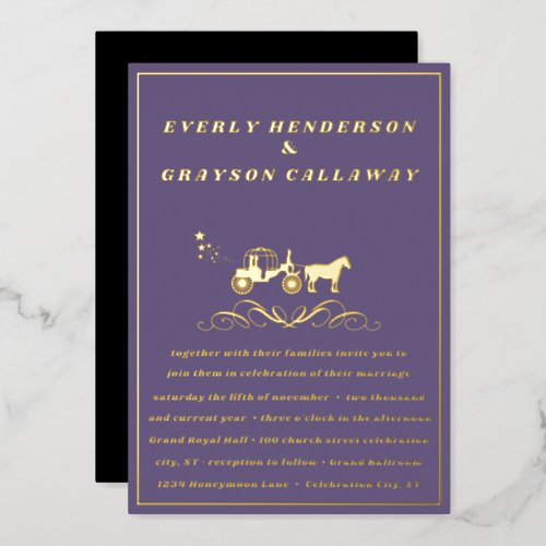 Elegant Purple and Gold Wedding Foil Invitation