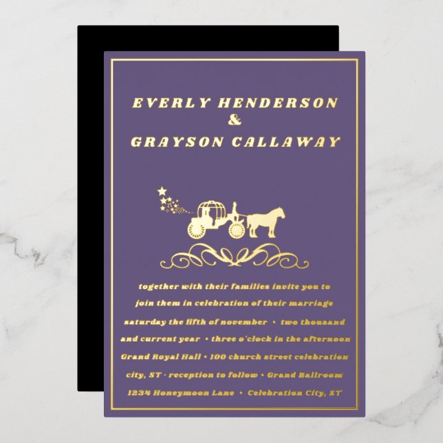 Elegant Purple and Gold Wedding Foil Invitation (Front/Back)
