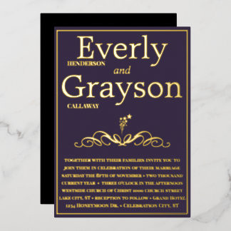 Elegant Purple and Gold Wedding Foil Invitation