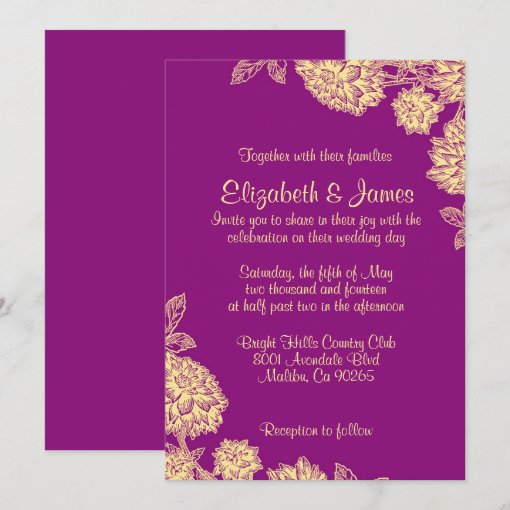 Elegant Purple And Gold Wedding Invitations Zazzle
