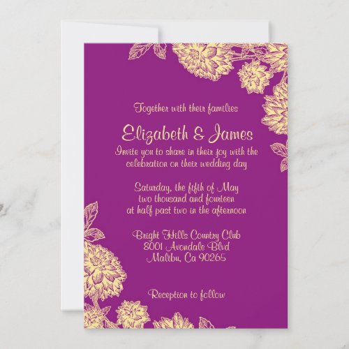 Elegant Purple And Gold Wedding Invitations