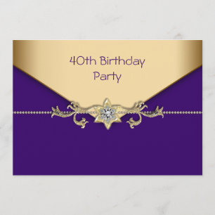 Elegant Purple and Gold Womans 40th Birthday Invitation