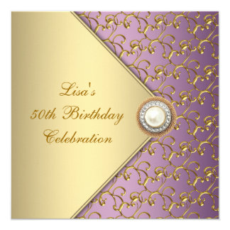Elegant Purple and Gold Womans 50th Birthday Party Card