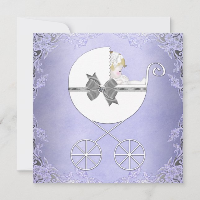 Elegant Purple and Gray Baby Girl Shower Invitation (Front)
