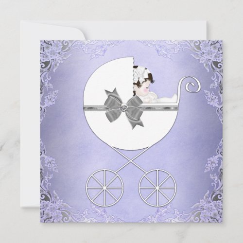 Elegant Purple and Gray Baby Girl Shower Custom Announcement