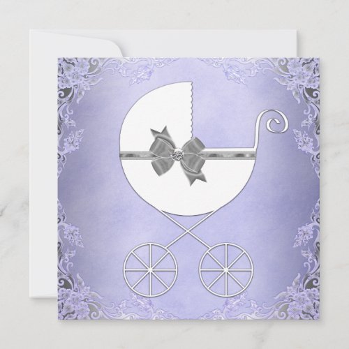 Elegant Purple and Gray Baby Girl Shower Invites