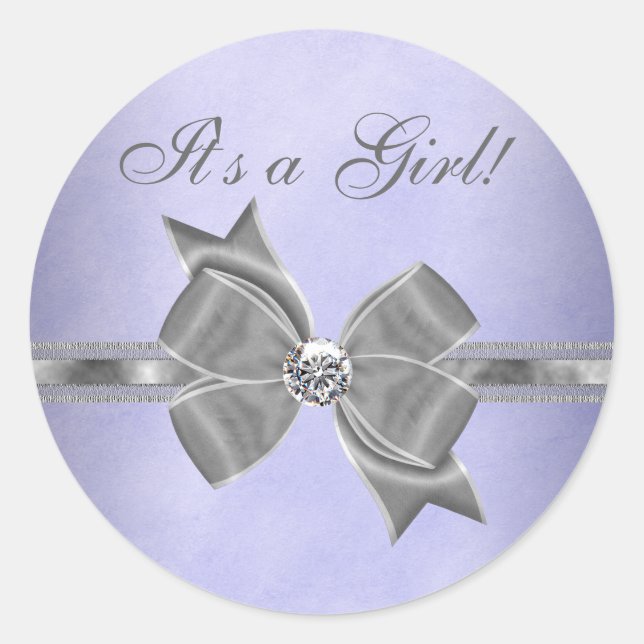 Elegant Purple and Gray Baby Shower Stickers (Front)