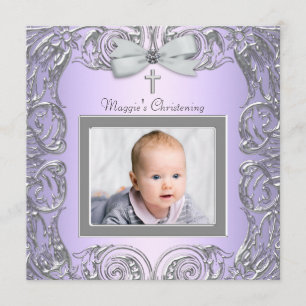 Elegant Purple and Gray Christening Invitations