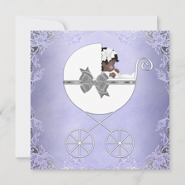 Elegant Purple and Gray Ethnic Baby Girl Shower Invitation (Front)