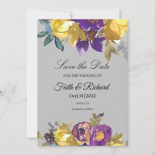 Elegant Purple and Gray Fall Wedding Save the Date