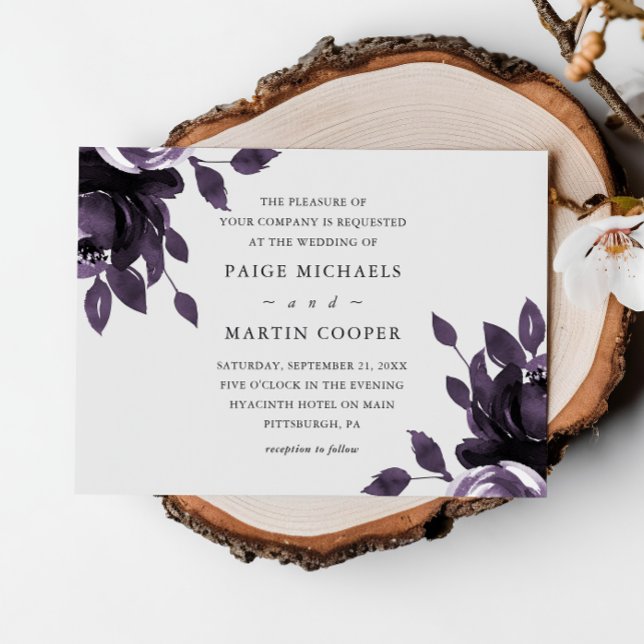 Elegant Purple and Gray Floral Wedding Invitation (Creator Uploaded)