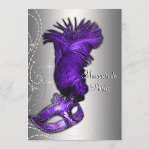 Elegant Purple and Gray Masquerade Party Invitation
