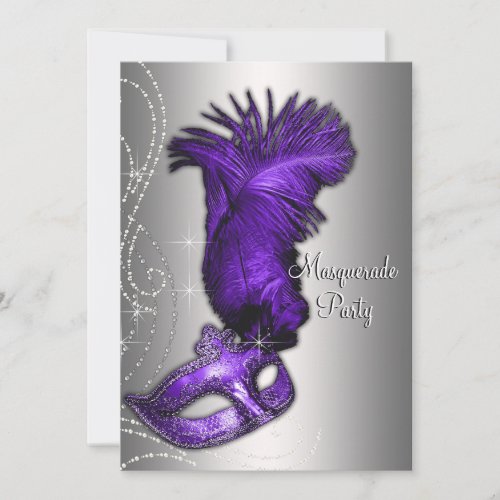 Elegant Purple and Gray Masquerade Party Invitation