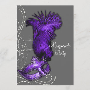 Elegant Purple and Gray Masquerade Party Invitation