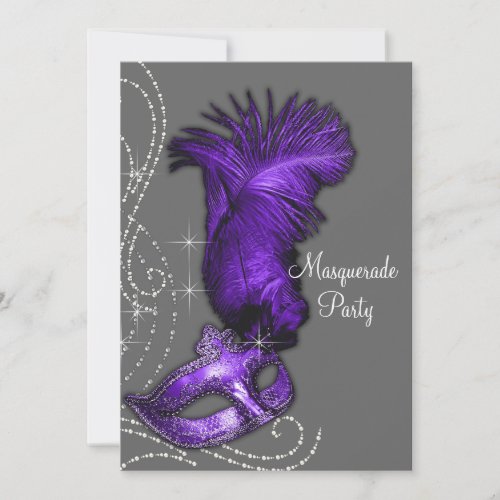 Elegant Purple and Gray Masquerade Party Invitation