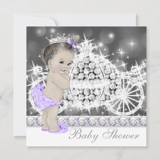 Elegant Purple and Gray Princess Baby Shower Invitation (Front)