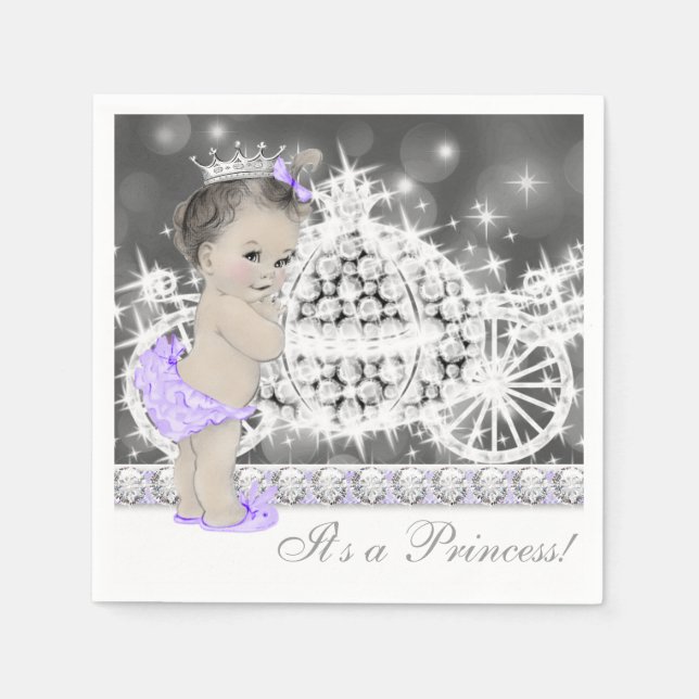 Elegant Purple and Gray Princess Baby Shower Napkins (Front)
