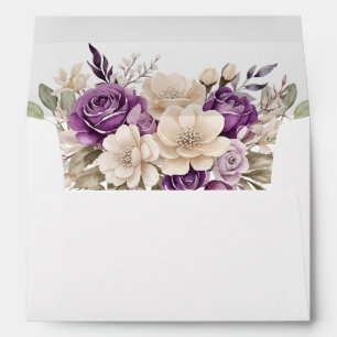 Elegant Purple and Ivory Rose Wedding Envelope